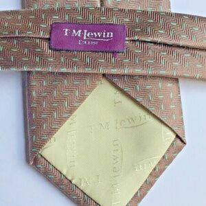 T M  Lewin light brown , green motifs   textured all silk tie
